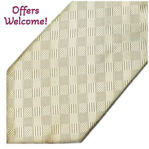 Alexander Julian Colours 100% Silk Tie Cream Ivory Jacquard Prom Career Suit